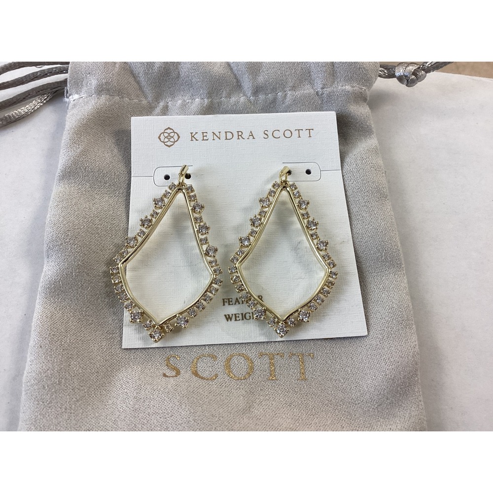 Kendra Scott Sookie Earrings Gold Crystal Feather Weight Dangle Drop‎ - Picture 2 of 5